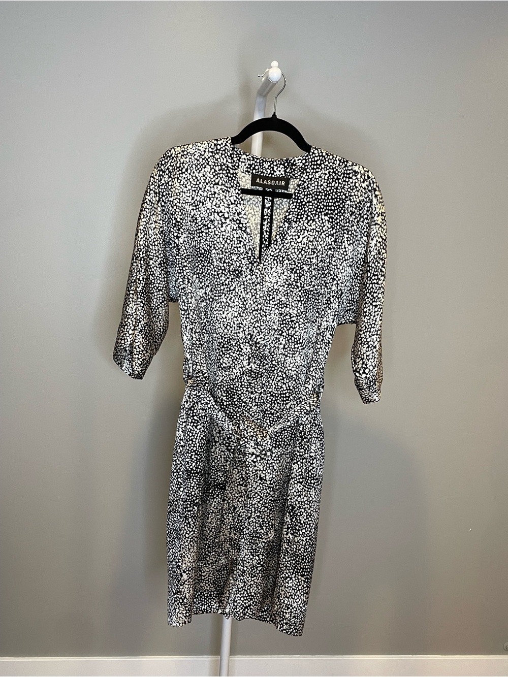 Alasdair Silk Blend Romper Black White Print Tie Waist V-Neck Made in NY